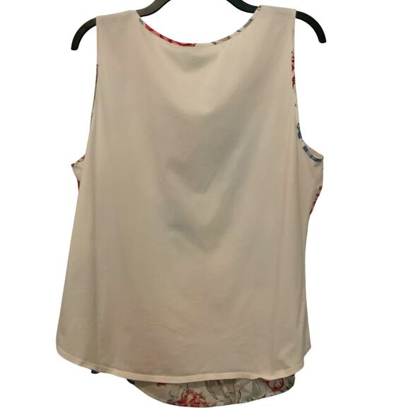 Ann Taylor Cream Tank Top Floral Blue Pink XL - Picture 3 of 5
